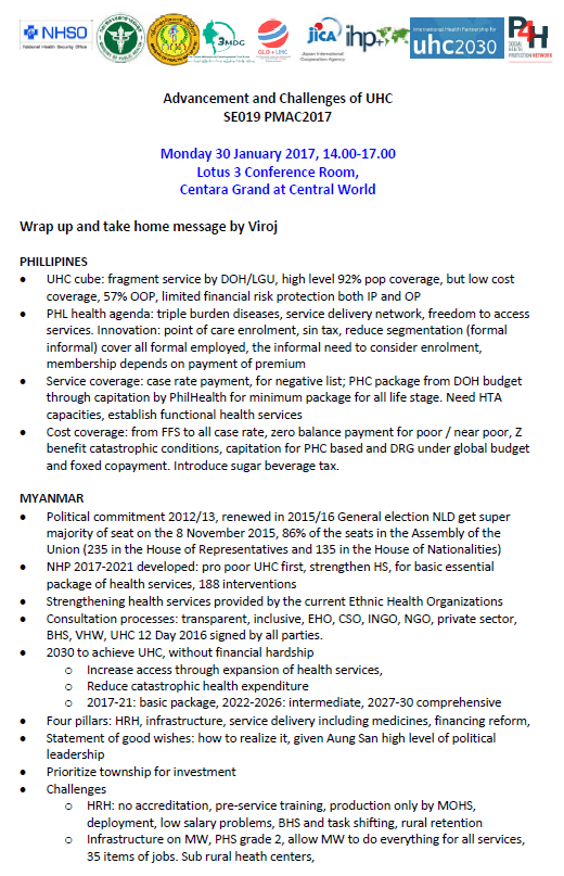 Prince Mahidol Award 2017 side meeting; Advancement and challenges of UHC