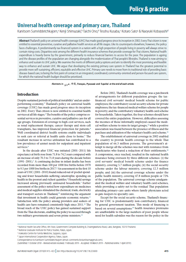 Universal health coverage and primary care, Thailand