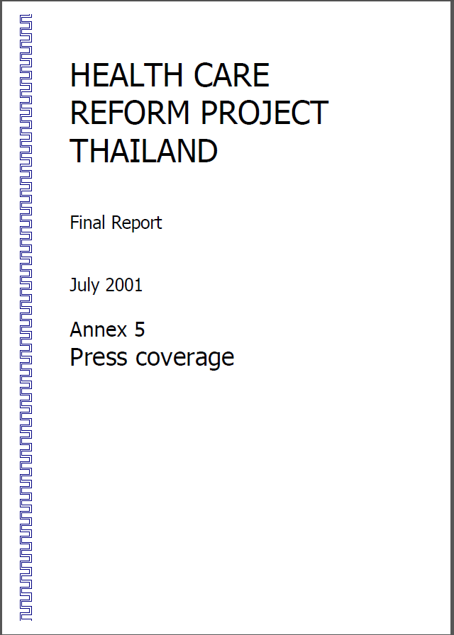 Health Care Reform: Annex 5 Press coverage